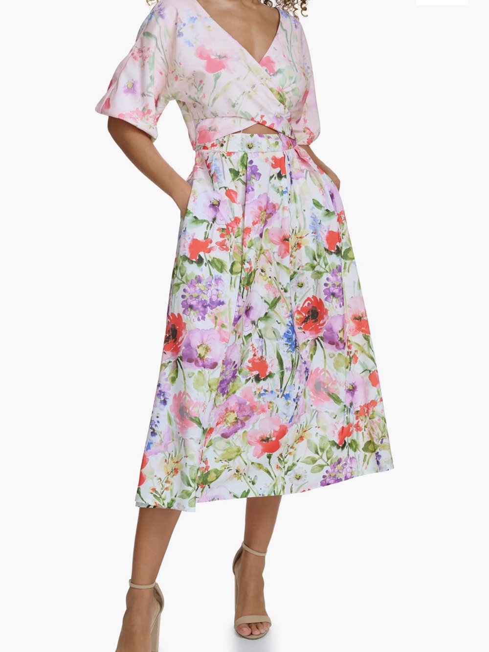 Siena Studio Floral Midi Skirt in Pastel Pink and Multi